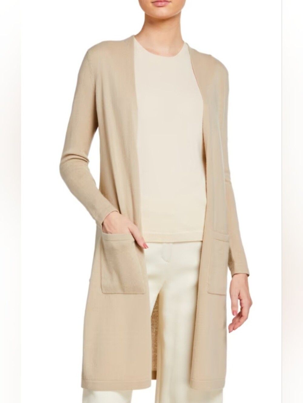 Theory Torina Long Line Cardigan 100% Cashmere Neutral Beige